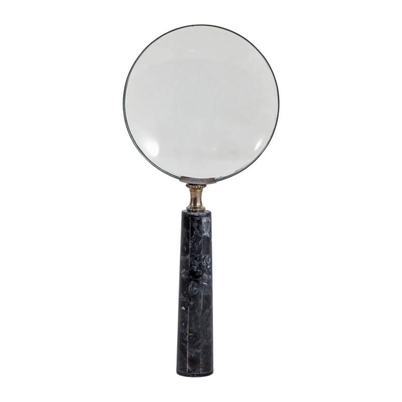 Resin Decorative Object Magnifying Glass Marbled Handle - 1" Black - 4" x 9" x 1"