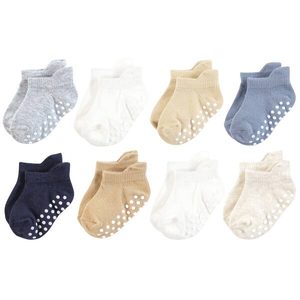 slide 1 of 1, Touched by Nature Infant Boy Organic Cotton Socks with Non-Skid Gripper for Fall Resistance, Blue Neutral 0-6 Months - Blue Neutral