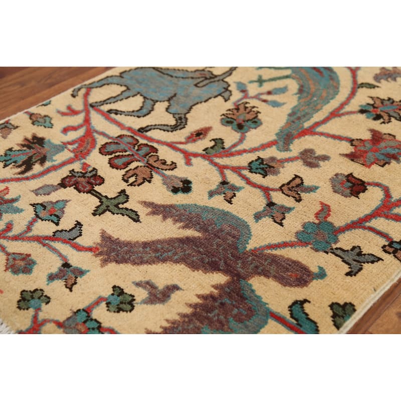 Animals Design Kazak Oriental Accent Rug Handmade Wool Carpet - 2'1"x 2'10"