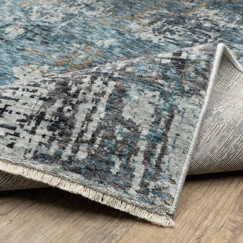 Style Haven Hendrix Abstract Shadows Blue/ Grey Fringe Edge Area Rug
