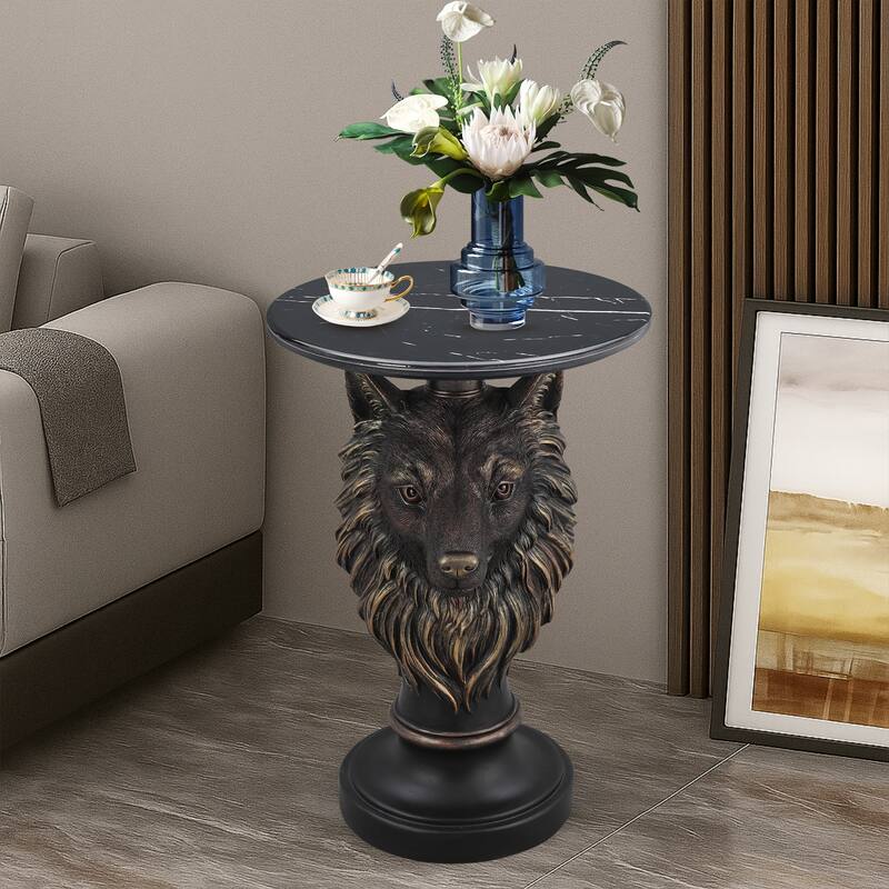 Wolf Head Accent Table Animal Statue End Tables Livingroom