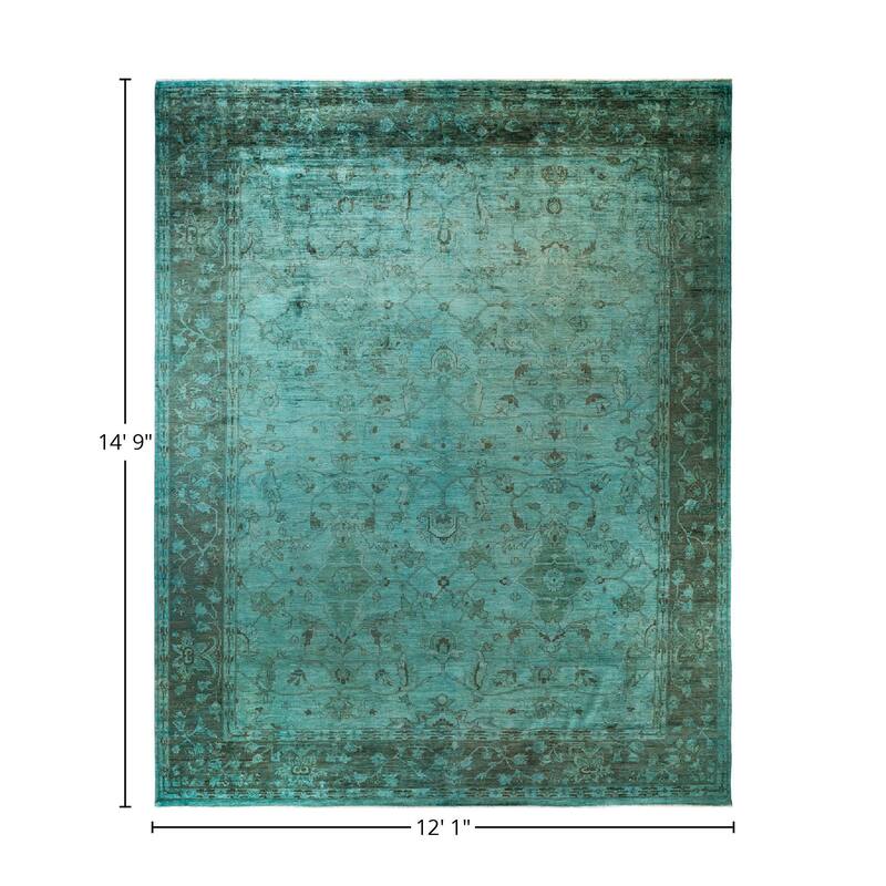 Overton Hand Knotted Wool Vintage Inspired Modern Contemporary Overdyed Blue Area Rug - 12' 1" x 14' 9"