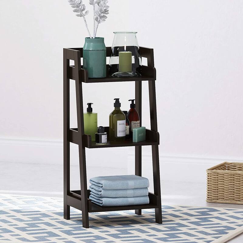 UTEX 3-Tier Ladder Shelf, Bathroom Shelf Freestanding, 3-Shelf Spacesaver Open Wood Shelving Unit, Ladder Shelf (White) - Brown - Espresso Finish