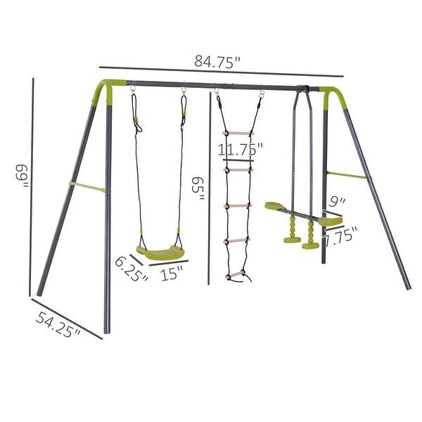 slide 2 of 5, 3 in 1 Metal Swing Set Climbing Ladder, Heavy Duty Metal Frame Kids - Swing Set - Grey