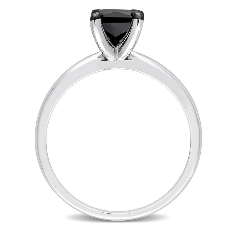 Miadora 1ct TDW Princess-cut Black Diamond Solitaire Engagement Ring in 14k White Gold