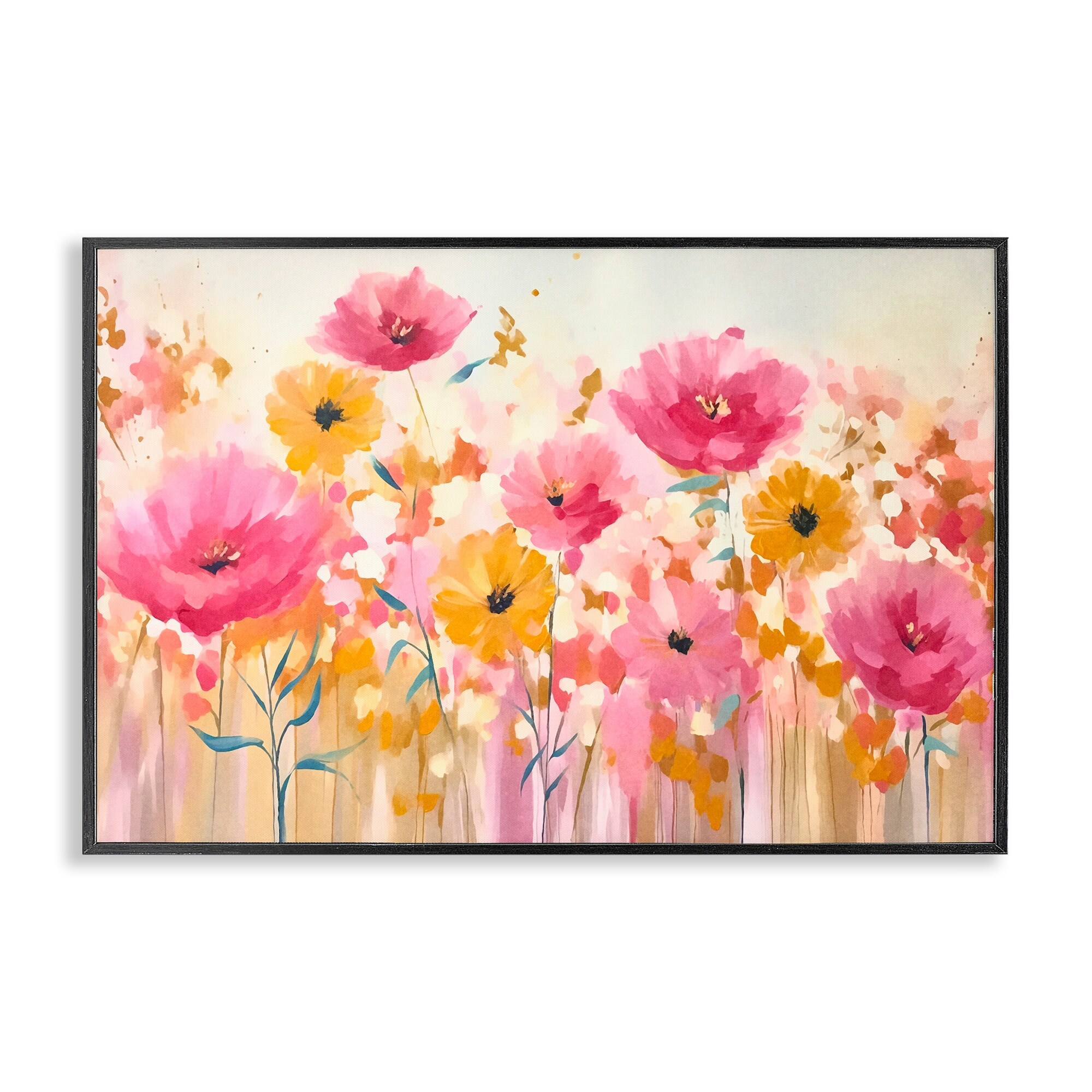 Stupell Blooming Whimsy Pink & Yellow Framed Giclee Art Design By Andrea Haase