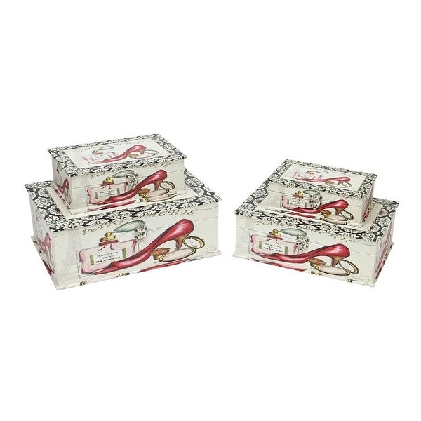 Set of 4 Vintage-Style French Fashion Decorative Wooden Storage Boxes 13.75" - N/A