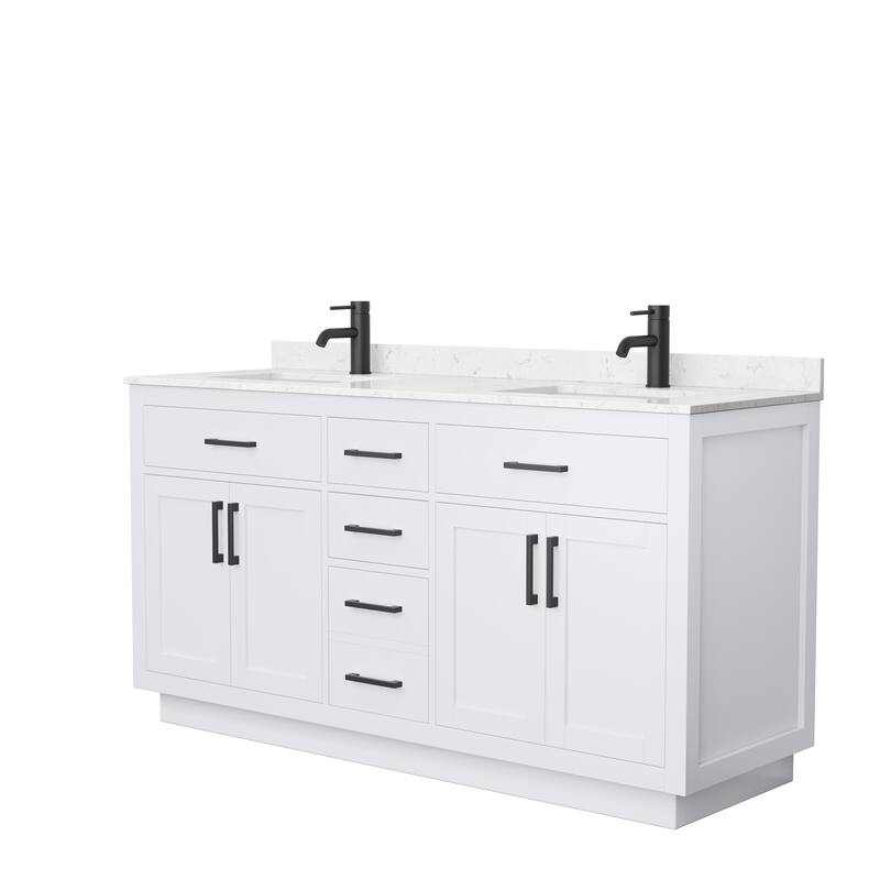 Beckett TK 66-inch Double Vanity, Cultured Marble Top - White, Black Trim, Carrara Cultured Marble Top