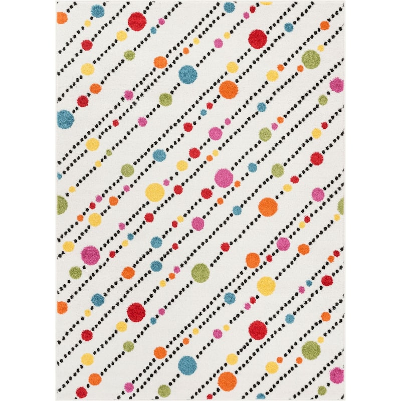 Well Woven Starbright Dandy Dots and Stripes Kids Area Rug - White - 3'3" x 5'