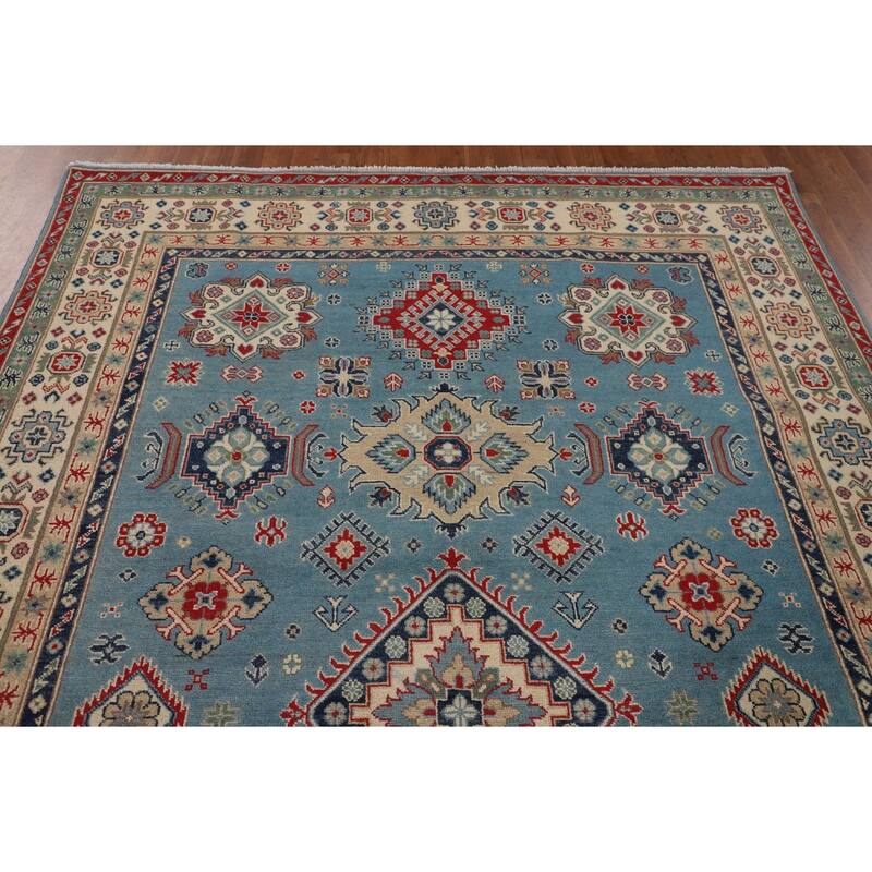 Light Blue Traditional Kazak Area Rug Handmade Wool Carpet - 6'8" x 9'6"