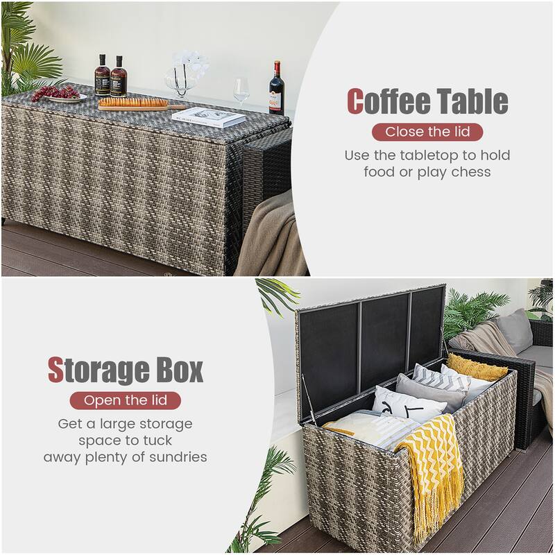 Gymax 2-in-1 PE Wicker Outdoor Storage Box Furniture Deck Box Garden