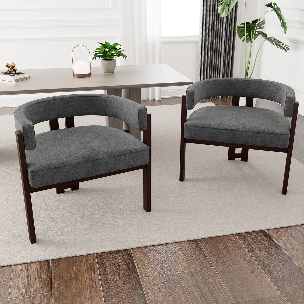 Roomfitters Chenille Accent Chairs Set of 2, 3-Leg Open Back Upholstered Armchairs for Dining or Living Room