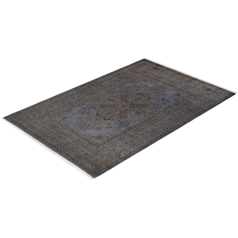 Overton Hand Knotted Wool Vintage Inspired Modern Contemporary Overdyed Gray Area Rug - 6' 1" x 9' 5"
