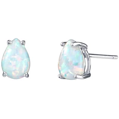 14k White Gold White Opal Stud Earrings 1 ct Pear Shape