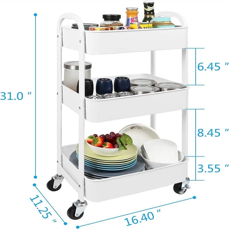 3-Tier Rolling Utility Cart - 11.25"D x 16.4"W x 31"H
