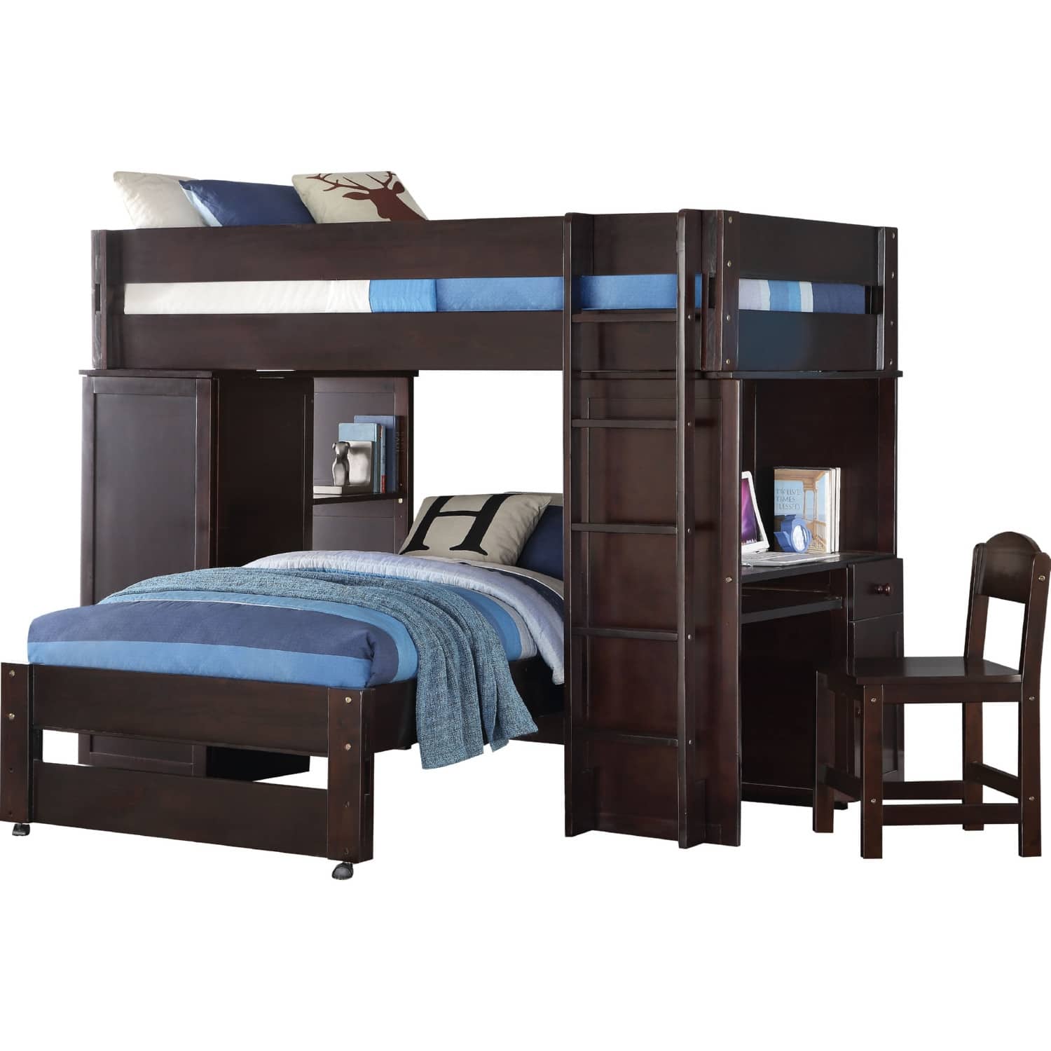 Contemporary Lars Loft Bed & Ladder, Multifunction, Space Saving Wenge