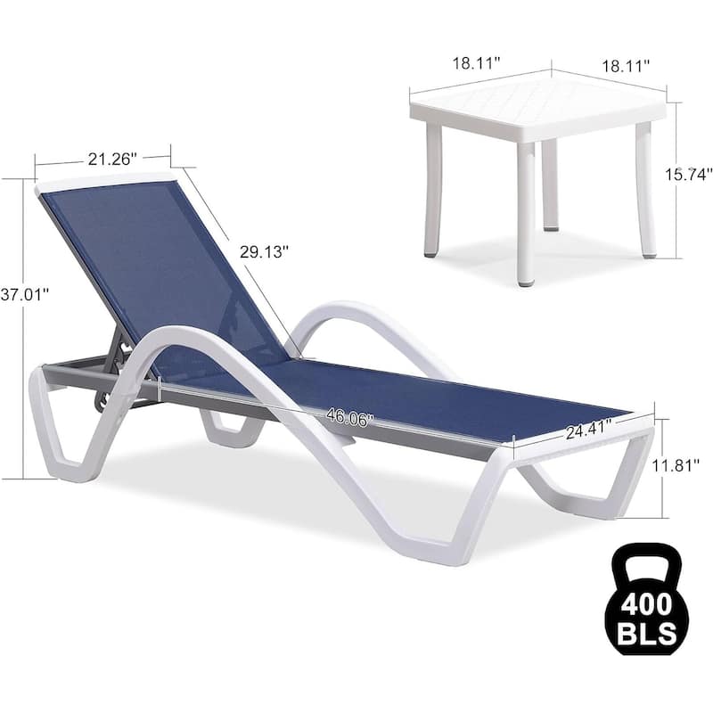 PURPLE LEAF Patio Chaise Lounge Chair Outdoor Plastic Textilene Lounger with 6 Adjustable Position for Outside Lawn Poolside