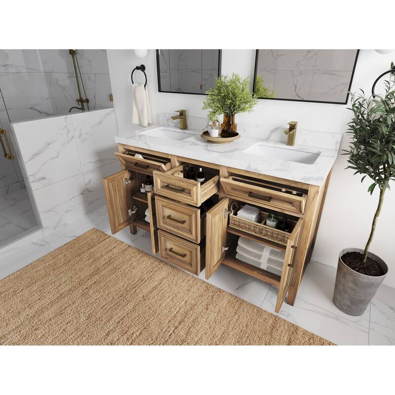 Willow Collections 60 in. W x 22 in. D Santa Monica Teak Double Sink Bathroom Vanity with Countertop
