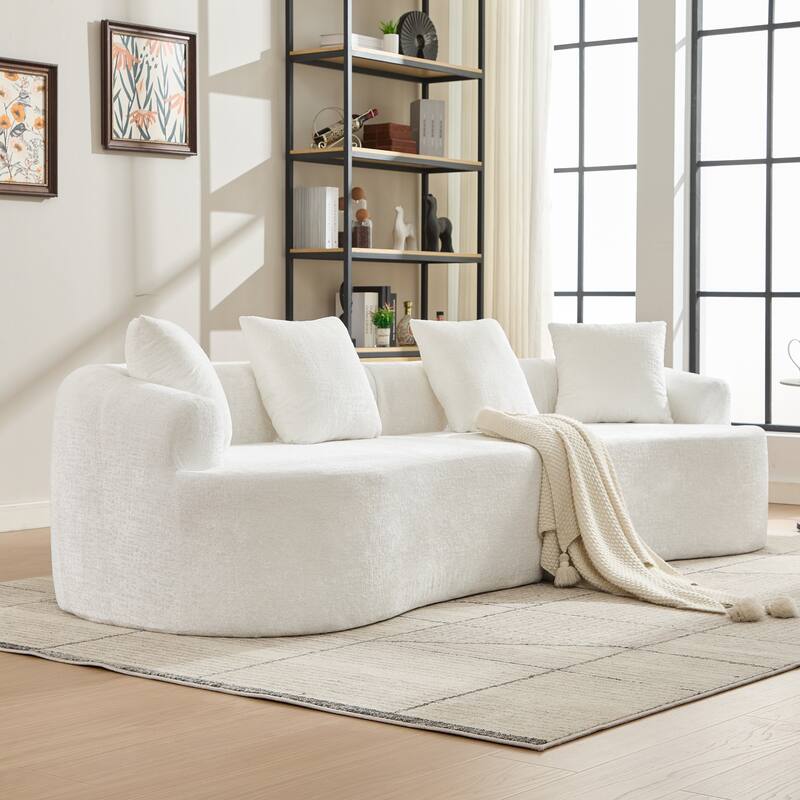 Curved Loveseat Sofa, 110'' Chenille 2-Seater Couch Deep Seat Sectional Couch with 3 Plush Pillows