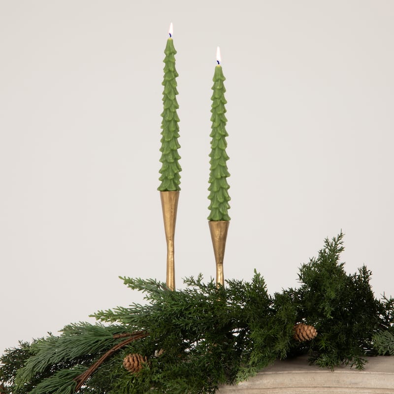 Unscented Tree Shaped Taper Candles, Set Of 2