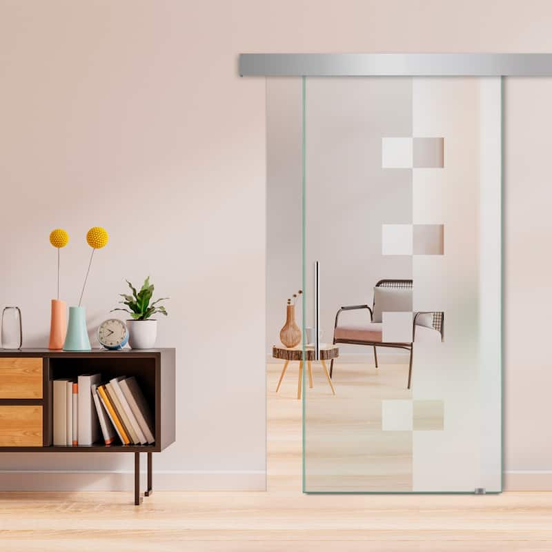 Sliding Glass Barn Door ALU100 - 34"x81"-Left - Non-Private