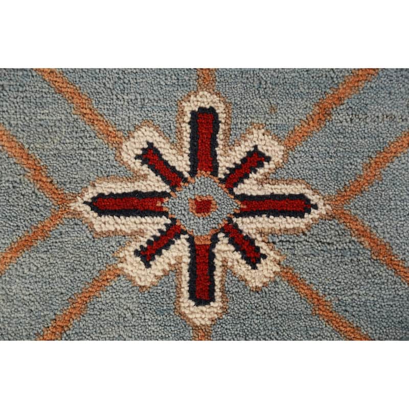 Hand Knotted Oriental 100% Wool Carpet Traditional Medallion Navy Blue & Blues Kazak Area Rug - 9' 9'' X 8' 1''