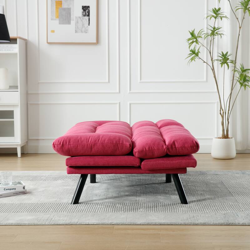 Modern 2-Seater Linen Sofa with Metal Legs, Set of 1