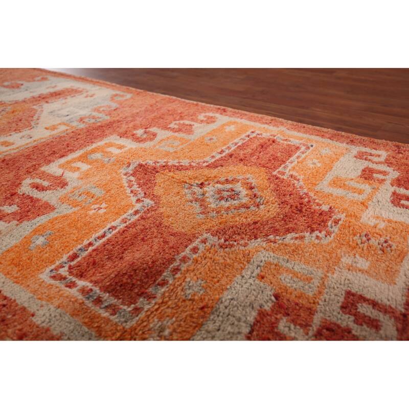 Handmade Orange Geometric Oushak Turkish Vintage Runner Rug - 3'3"x 9'4"