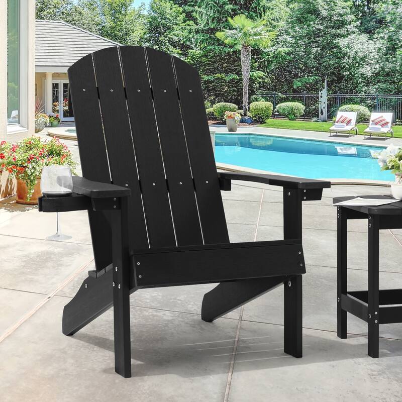 Bonosuki Adirondack Chair Patio Chair with Big Armrests Fire Pit Chair - Black