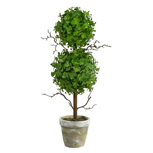 slide 2 of 3, 2' Eucalyptus Double Ball Topiary Artificial Tree - 6"