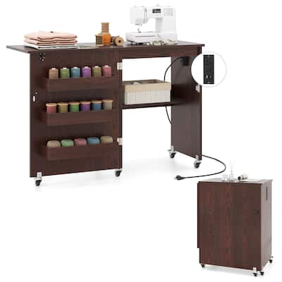 Costway Folding Sewing Table Rolling Craft Station with 3 Storage Bins - See Details