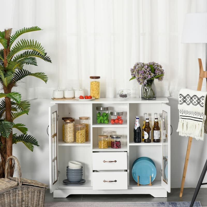 HOMCOM Modern Sideboard Storage Console Cabinet with Glass Door and Drawer for Kitchen, Living & Dining Room