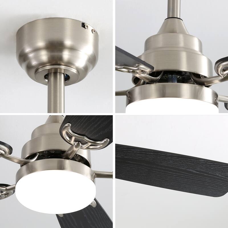 6 Speed Wind 5 Blades Ceiling Fan with Dimmable 3-Color LED Light Remote Control Reversible DC Motor - Brushed Nickel