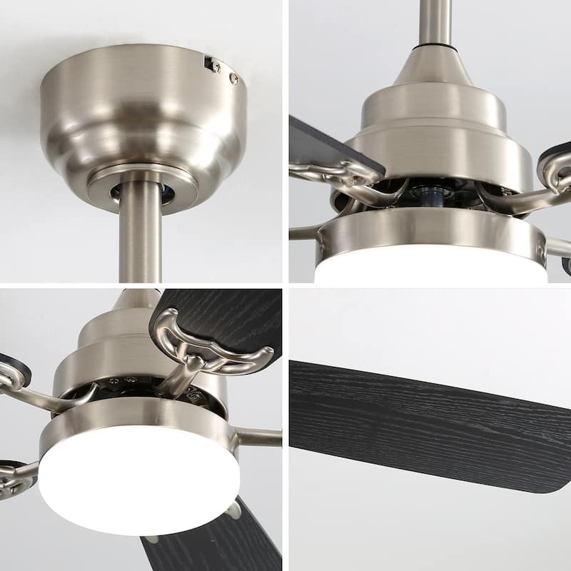 Modern 52" Led Ceiling Fan, 6 Speed Wind 5 Blades Remote Control With Light - Brushed Nickel