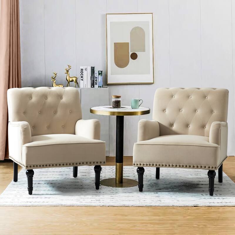 Geltrude Transitional Upholstered Club Chair with Tufted Back Set of 2 by HULALA HOME