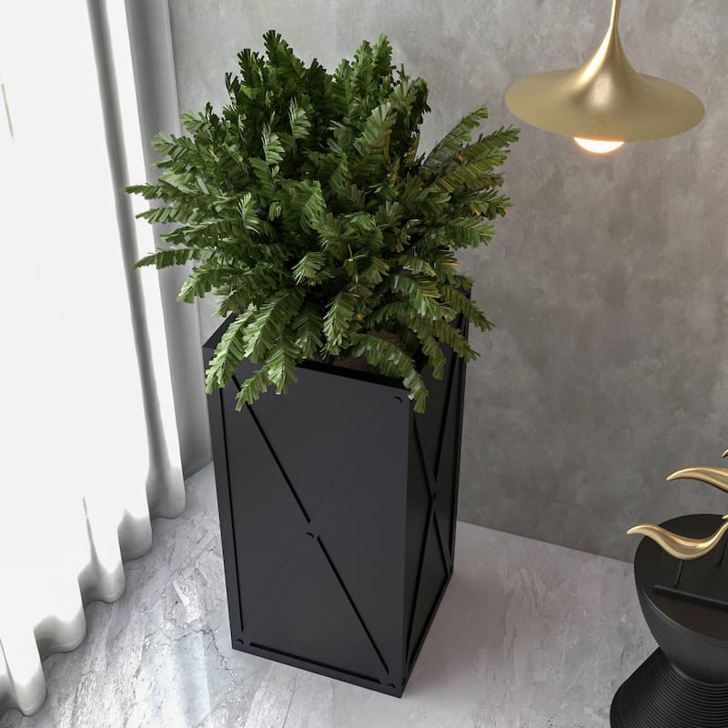 Papyrus Elegant Rectangular Modern Planter with Drainage, Lightweight Fiberstone MGO Clay Blend for Indoor Outdoor Use
