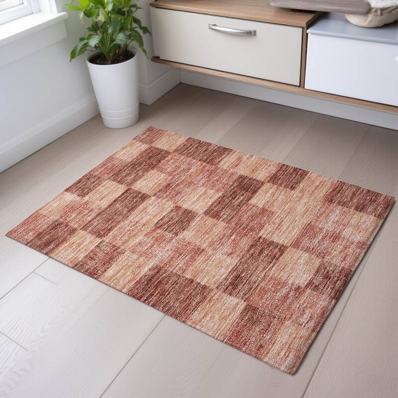 Premium Washable Super Soft Modern Checker Mayfield Rug - Paprika - 1'8" x 2'6"