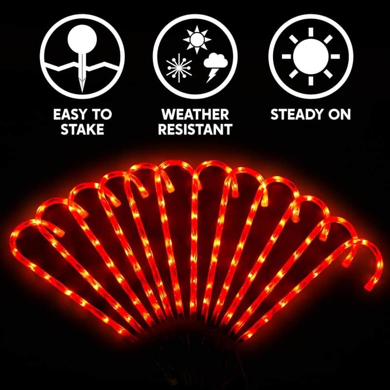 12 Pcs Christmas Candy Cane Pathway Markers Lights, 12" Christmas Stakes Lights - White and Red