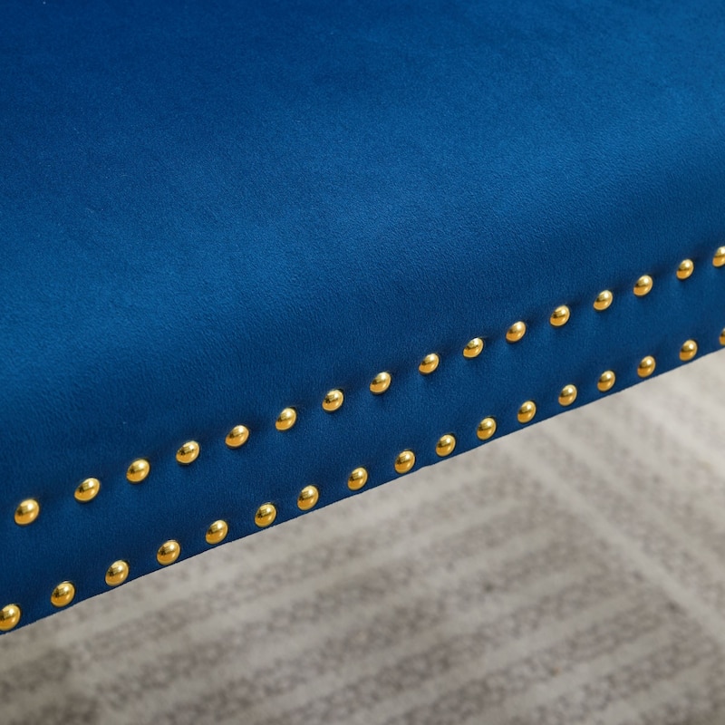 Velvet Double Dining Loveseat Bench, 2-Seat Tufted Bench w/Handmade Buttons, Wing Back, Gold-Plated Steel Legs,Single Pack