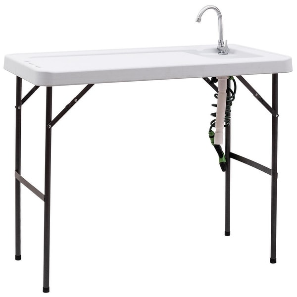 Costway Folding Fish Table Hunting Cleaning Cutting Camping Sink Faucet w Sprayer