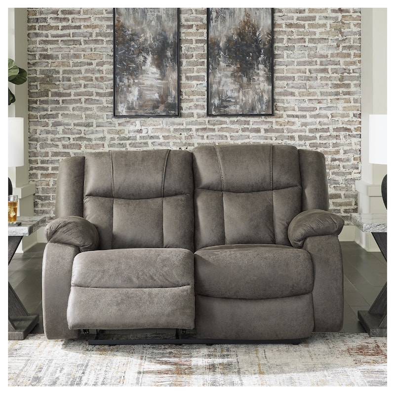 Signature Design by Ashley First Base Gunmetal Reclining Loveseat - 61"W x 40"D x 41"H - Gunmetal