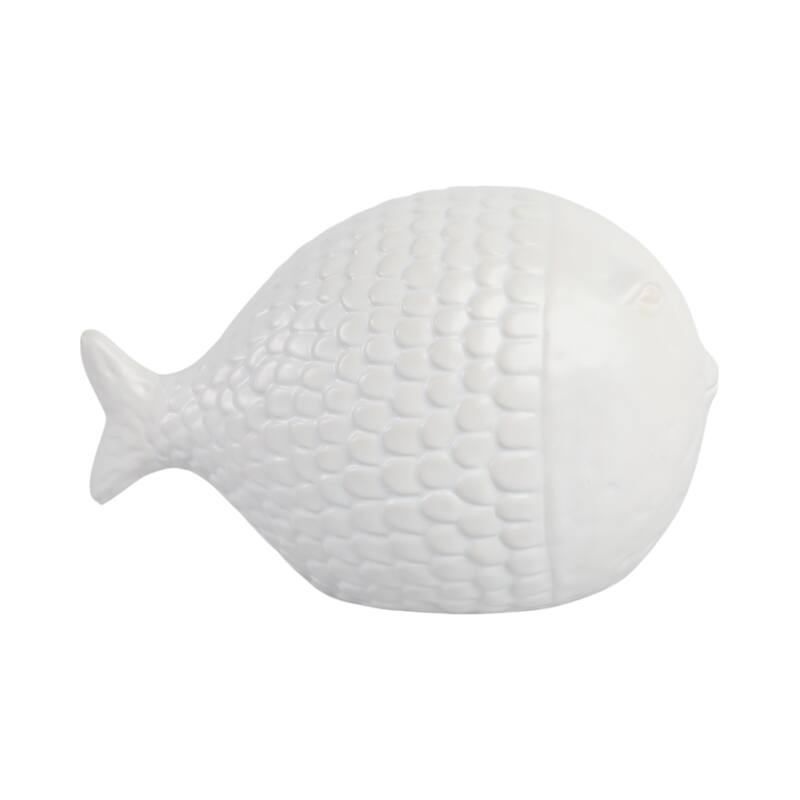 Ceramic Figurine Scaled Fish Sculpture Textured Accent - 6" White - 10" x 6" x 6"