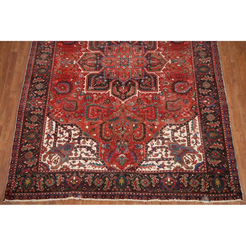 Hand Knotted Oriental 100% Wool Carpet Traditional Medallion Red Heriz Area Rug - 11' 0'' X 7' 8''