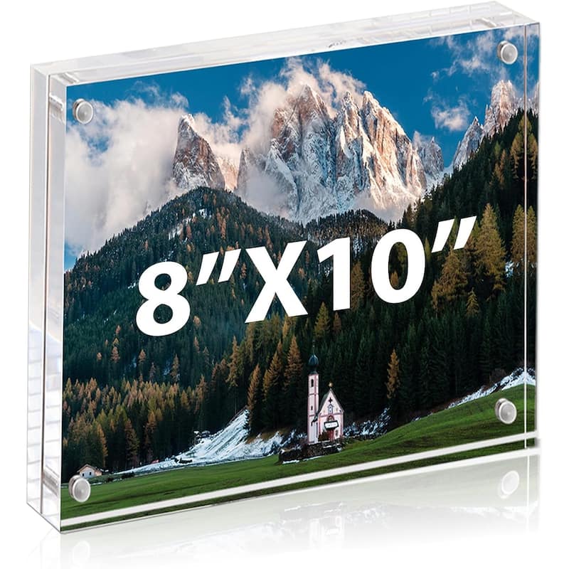 BP4U Acrylic Picture Frame, 1-Pack Tabletop Magnetic Freestanding Photo Frames for Hoem/Office Desktop Display - 8"x10"