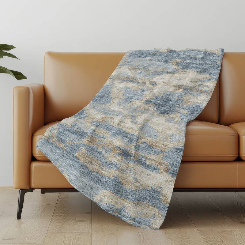 Premium Machine Washable ASB71 Abstract Modern Sherpa Throw Blanket - Blue - 4'2" x 5'10"