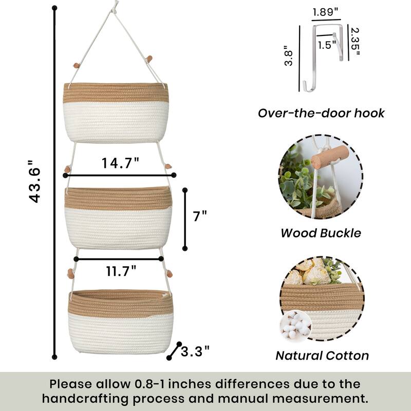Over the Door 3-tier Basket Hanging Storage Basket Organizer