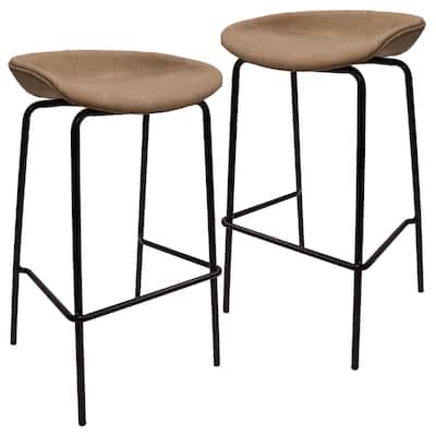 Leather Barstool with Powder-Coated Iron Frame Set of 2 Servos Series