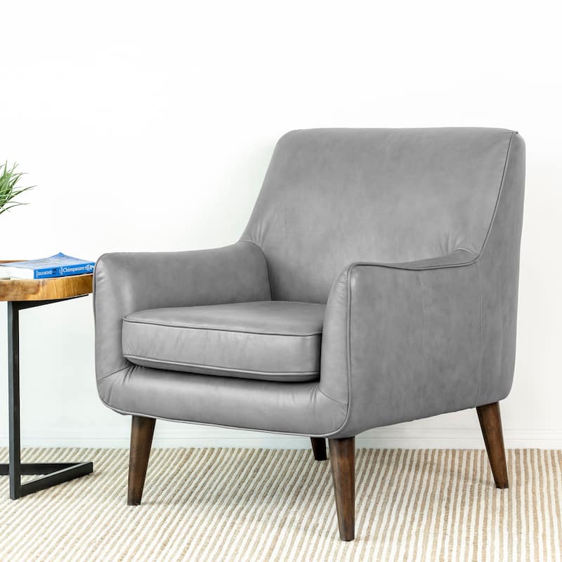 Lancelot Mid Century Modern Furniture Style Wide Top Leather Comfy Armchair