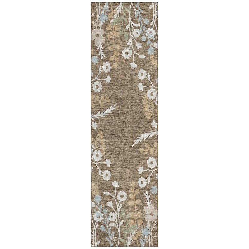 Machine Washable Indoor/ Outdoor Floral Border Chantille Rug