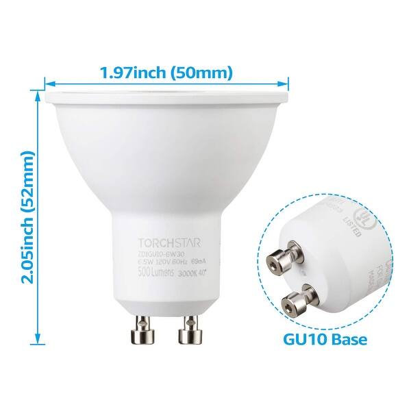 MR16 GU10 Bulbs 50W Equivalent, 500 Lumens, 120V, 3000K - 6 Pack - Overstock - 28881625